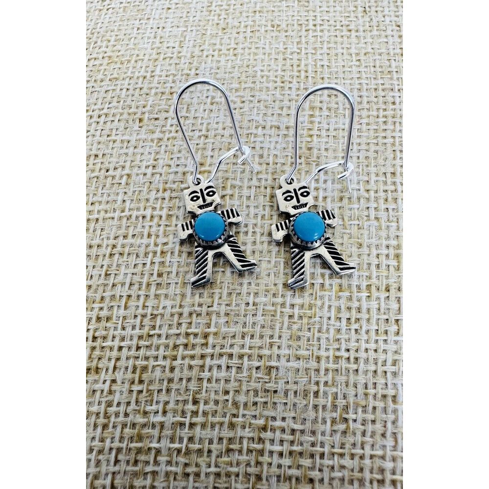 JP Sterling Silver Turquoise Pierced Earringsโ Pendant Charm Southwestern Tribal